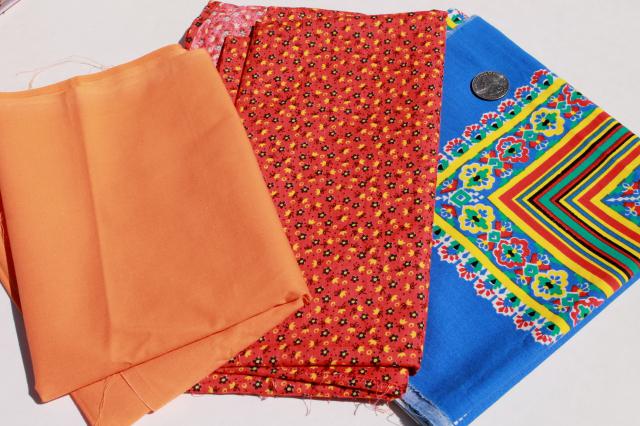 photo of huge lot vintage fabric, retro prints & solid colors for sewing, quilting, crafts #18