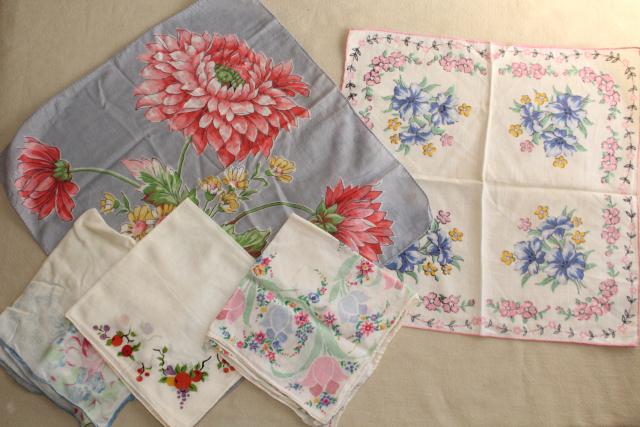 photo of huge lot vintage hankies w/ flower prints, 50 pretty printed cotton handkerchiefs #5