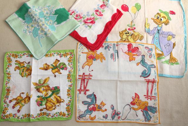 photo of huge lot vintage hankies w/ flower prints, 50 pretty printed cotton handkerchiefs #11