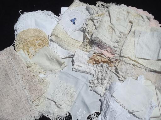 photo of huge lot vintage linens, old embroidery and crochet lace, 50 + pieces! #1