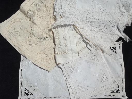 photo of huge lot vintage linens, old embroidery and crochet lace, 50 + pieces! #7