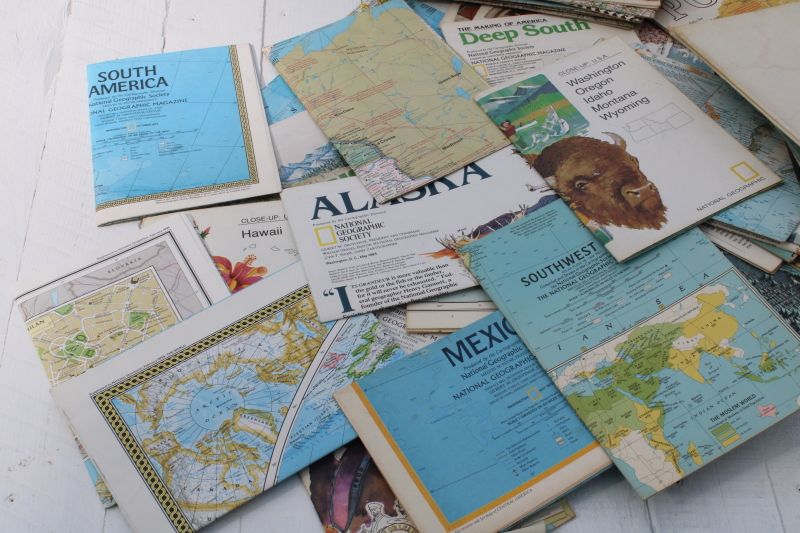 photo of huge lot vintage maps, nearly 100 old National Geographic magazine maps for framing, craft paper projects #3