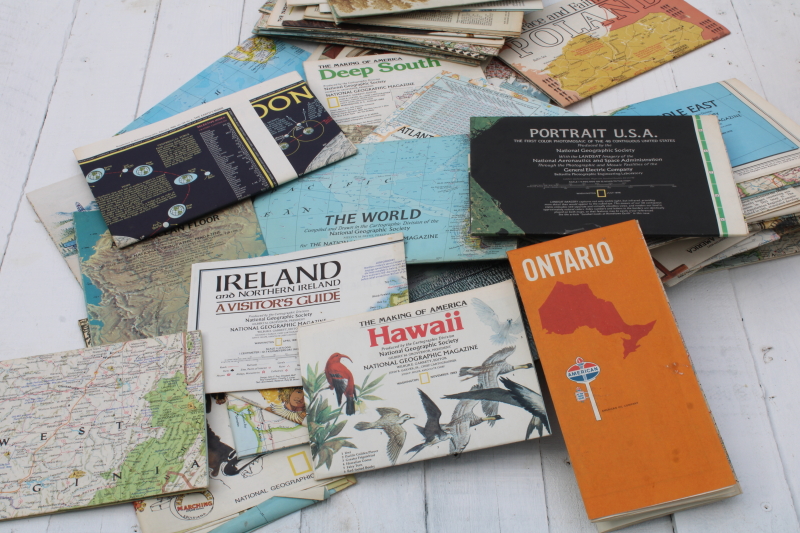photo of huge lot vintage maps, nearly 100 old National Geographic magazine maps for framing, craft paper projects #5