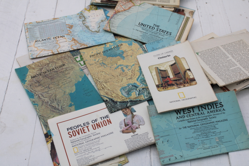 photo of huge lot vintage maps, nearly 100 old National Geographic magazine maps for framing, craft paper projects #6