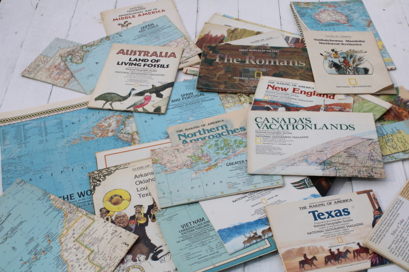 photo of huge lot vintage maps, nearly 100 old National Geographic magazine maps for framing, craft paper projects #10