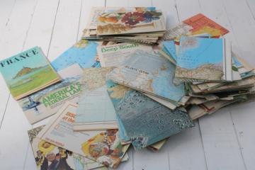 catalog photo of huge lot vintage maps, nearly 100 old National Geographic magazine maps for framing, craft paper projects 