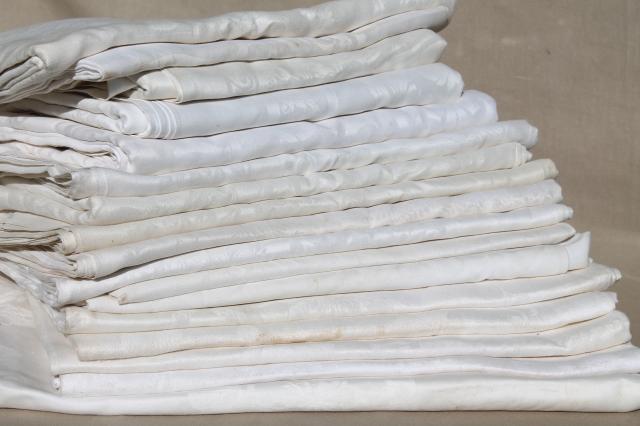 photo of huge lot vintage table linen, cotton & linen damask tablecloths, antique banquet table cloth & dinner cloths #1