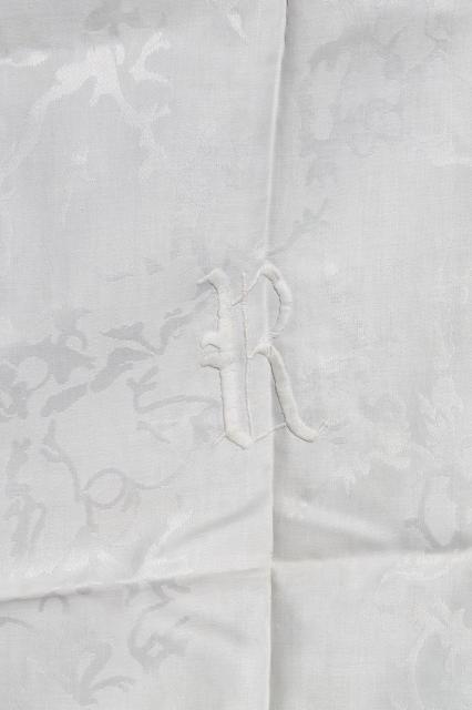 photo of huge lot vintage table linen, cotton & linen damask tablecloths, antique banquet table cloth & dinner cloths #8