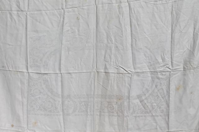 photo of huge lot vintage table linen, cotton & linen damask tablecloths, antique banquet table cloth & dinner cloths #12