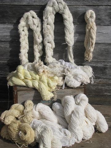 photo of huge lot white and cream aran color yarn, assorted yarns homespun texture #1