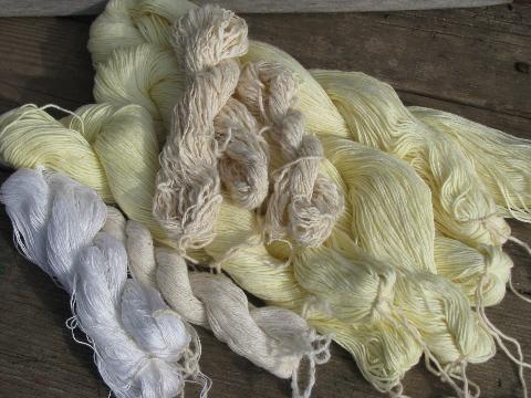 photo of huge lot white and cream aran color yarn, assorted yarns homespun texture #5