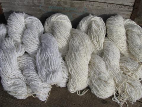 photo of huge lot white and cream aran color yarn, assorted yarns homespun texture #7