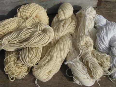 photo of huge lot white and cream aran color yarn, assorted yarns homespun texture #9