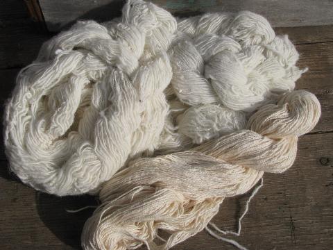 photo of huge lot white and cream aran color yarn, assorted yarns homespun texture #10