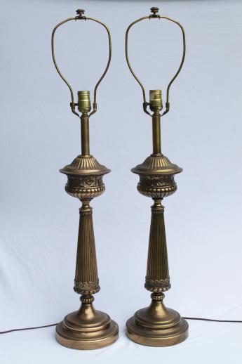 photo of huge mid-century vintage table lamps, tall brass Corinthian column lamp pair #2