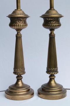 catalog photo of huge mid-century vintage table lamps, tall brass Corinthian column lamp pair