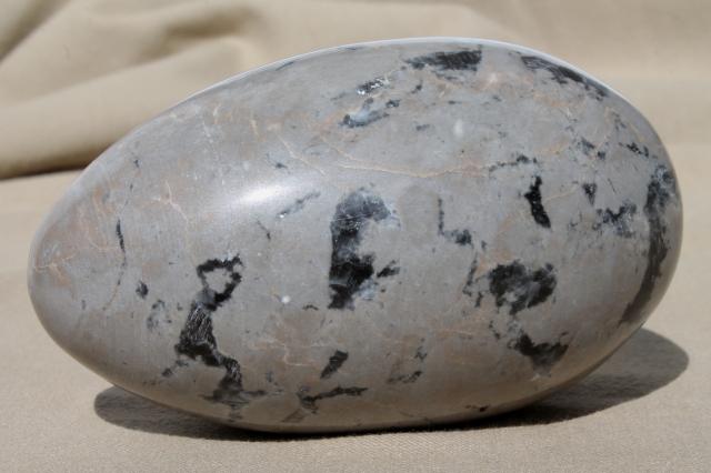 photo of huge natural stone egg paperweight or door stop, granite grey marble #1