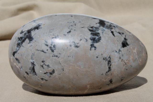 photo of huge natural stone egg paperweight or door stop, granite grey marble #2