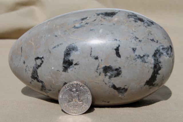 photo of huge natural stone egg paperweight or door stop, granite grey marble #4