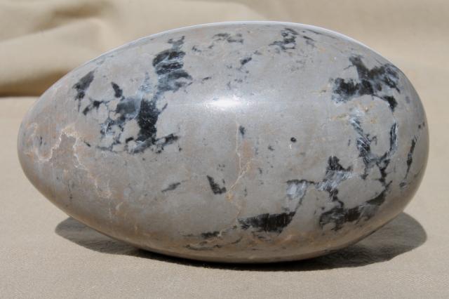 photo of huge natural stone egg paperweight or door stop, granite grey marble #6