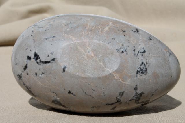 photo of huge natural stone egg paperweight or door stop, granite grey marble #7