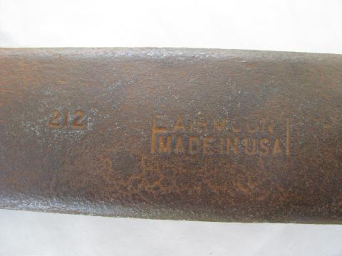 photo of huge old Fairmount #212 2-3/8 inch spud wrench, heavy ironworker's tool #2