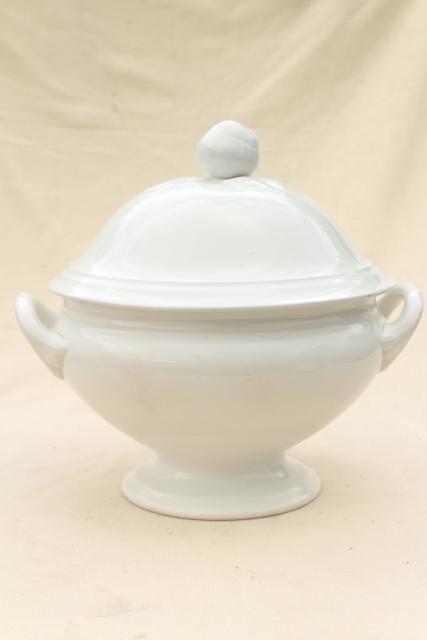 photo of huge old Petrus Regout soup tureen, vintage french farmhouse style white pottery #1