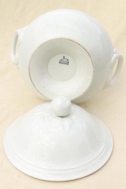 photo of huge old Petrus Regout soup tureen, vintage french farmhouse style white pottery #4