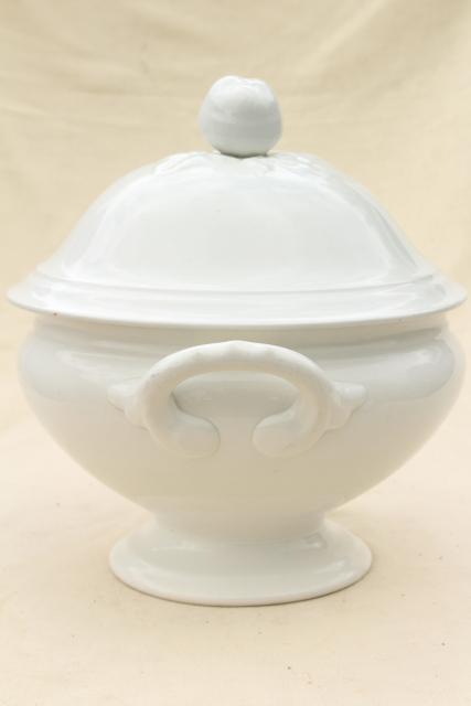 photo of huge old Petrus Regout soup tureen, vintage french farmhouse style white pottery #7
