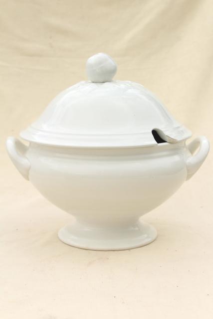 photo of huge old Petrus Regout soup tureen, vintage french farmhouse style white pottery #8