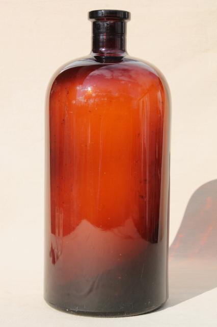 photo of huge old apothecary bottle, pharmacy chemical bottle in root beer brown amber glass #1