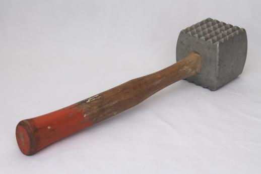 photo of huge old butcher's meat mallet, meat tenderizer hammer for meat processing butchering tool  #1