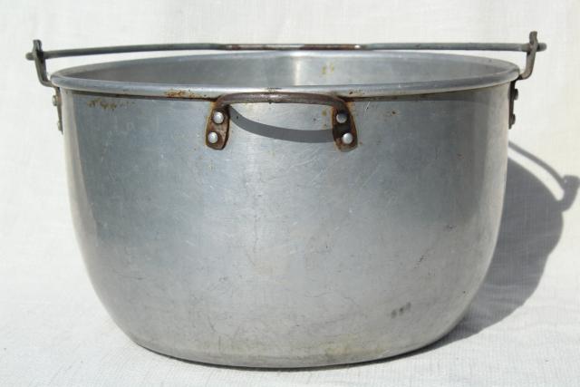 photo of huge old cooking pot kettle cauldron w/ bail handle for hanging on camp fire / fireplace  #2