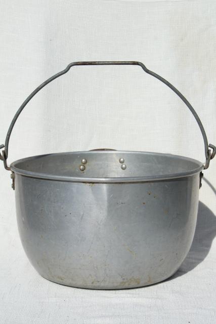photo of huge old cooking pot kettle cauldron w/ bail handle for hanging on camp fire / fireplace  #4
