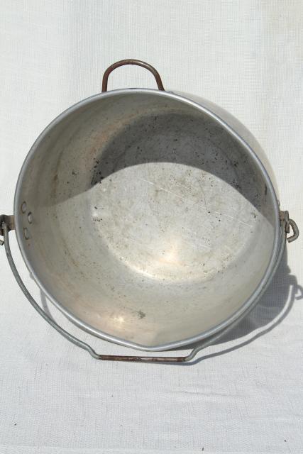 photo of huge old cooking pot kettle cauldron w/ bail handle for hanging on camp fire / fireplace  #6