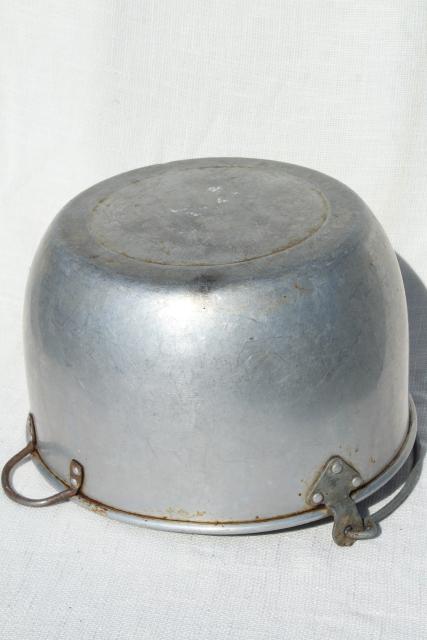 photo of huge old cooking pot kettle cauldron w/ bail handle for hanging on camp fire / fireplace  #7