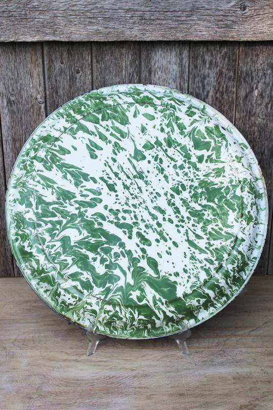 photo of huge old enamelware tray, jade green & white splatter spatter swirl enamel #4