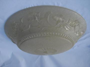 catalog photo of huge old floral glass lamp shade for pendant or ceiling fixture light, vintage lighting