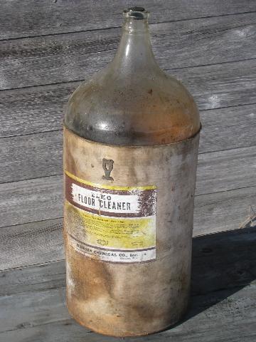 photo of huge old glass chemical bottle in orig wood bandbox crate, 1940s vintage #1