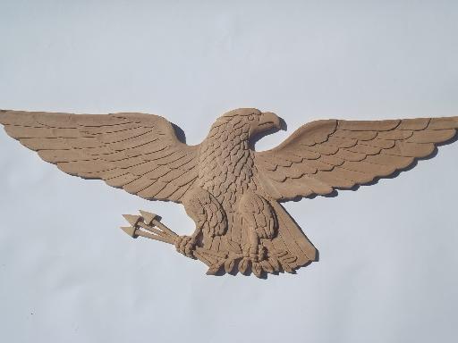 photo of huge old hand carved wood Federal eagle, folk art wooden eagle wall plaque #1