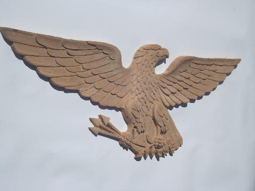 photo of huge old hand carved wood Federal eagle, folk art wooden eagle wall plaque #2