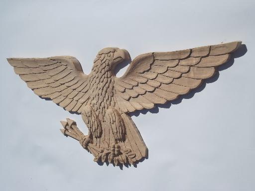 photo of huge old hand carved wood Federal eagle, folk art wooden eagle wall plaque #3