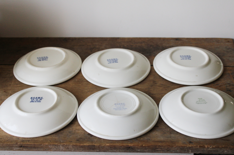 photo of huge old ironstone china saucer plates WWII vintage marked USQMC US military dinnerware  #1