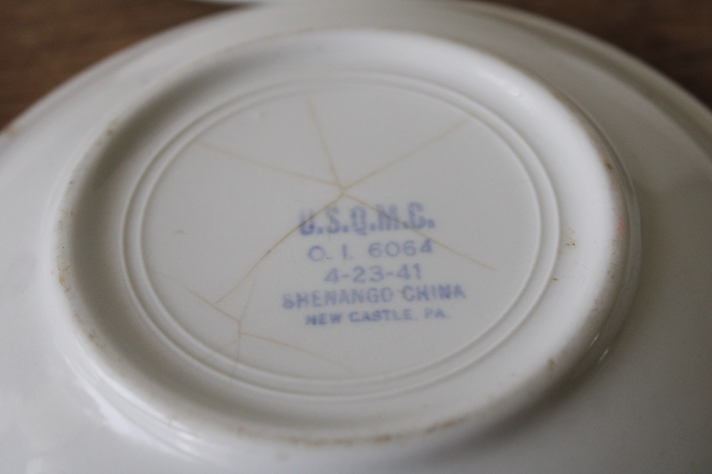 photo of huge old ironstone china saucer plates WWII vintage marked USQMC US military dinnerware #4