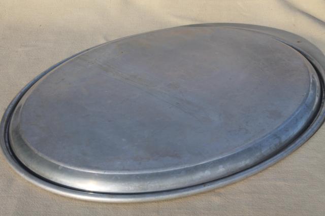 photo of huge old metal bussing / waiter's tray, oval aluminum tray mid-century vintage #5