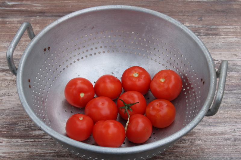 photo of huge old metal colander bowl w/ sturdy handles, garden produce or egg gathering basket #1