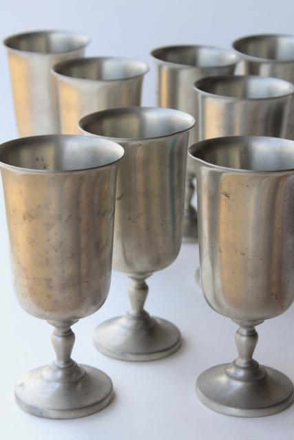 photo of huge old pewter metal goblets, vintage water or wine glasses set of 8 #1