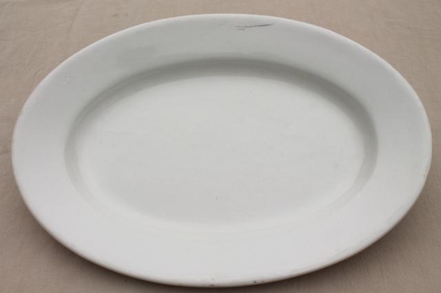 photo of huge old plain white English ironstone china platter or tray, Royal Arms mark #1