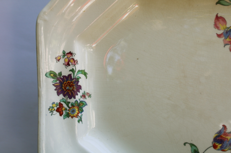 photo of huge old platter w/ Jacobean style floral, Paramount Ivory TS&T china vintage 1920s or 30s #2