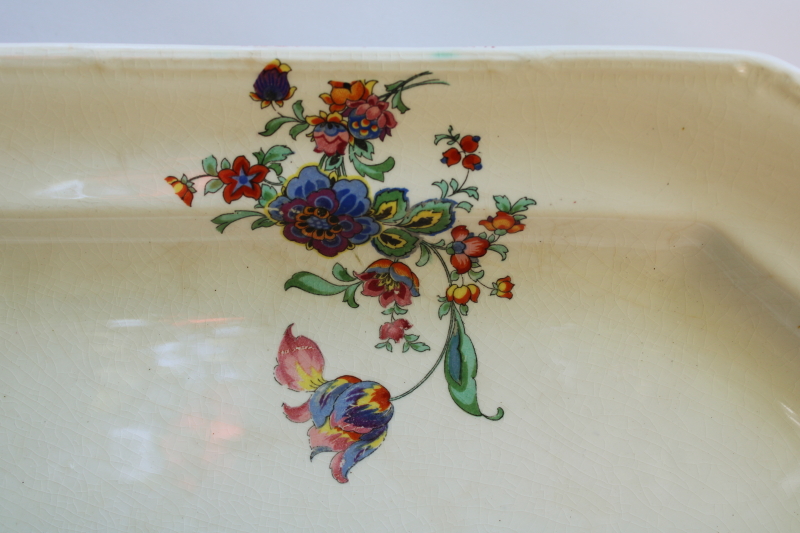 photo of huge old platter w/ Jacobean style floral, Paramount Ivory TS&T china vintage 1920s or 30s #3
